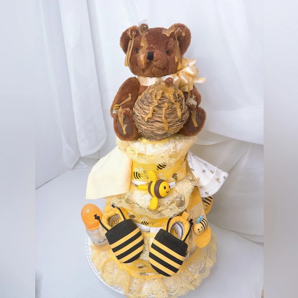 Honey Teddy Bear Diaper Cake, Bee Baby Shower gift